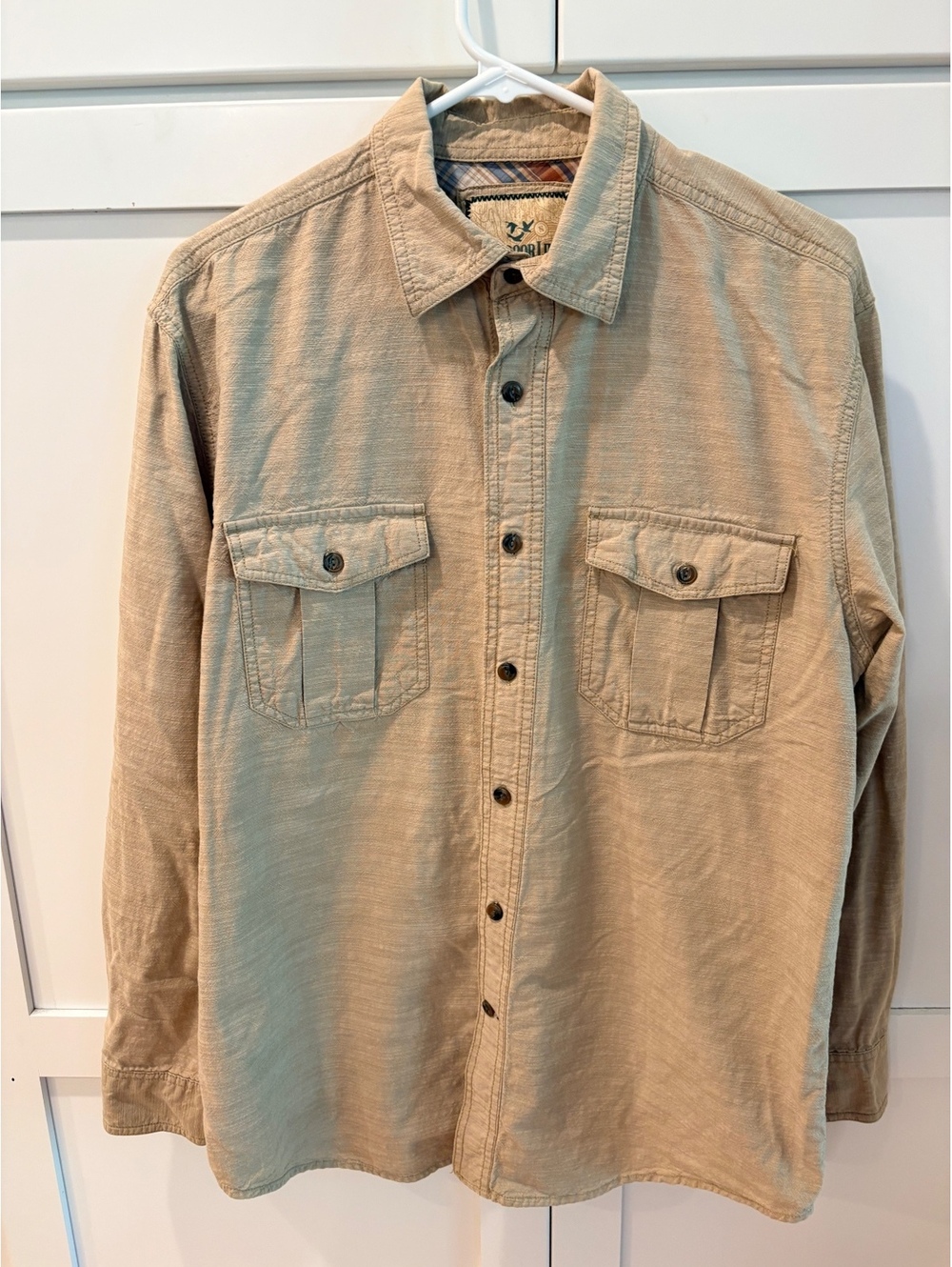 Y2K Vintage Outdoor Life Men's Casual Button-Up Shirt Medium Beige 100% Cotton